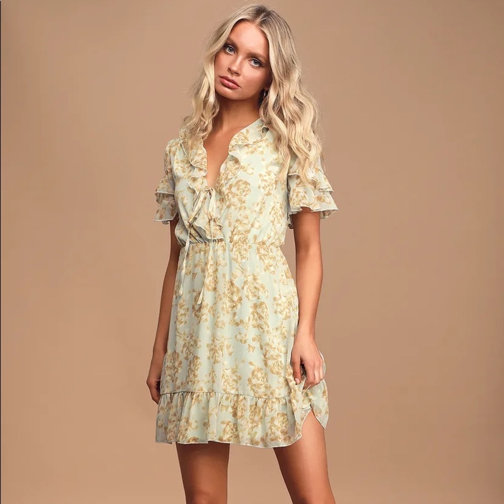 Dreaming of Romance Mint Blue Floral Print Dress